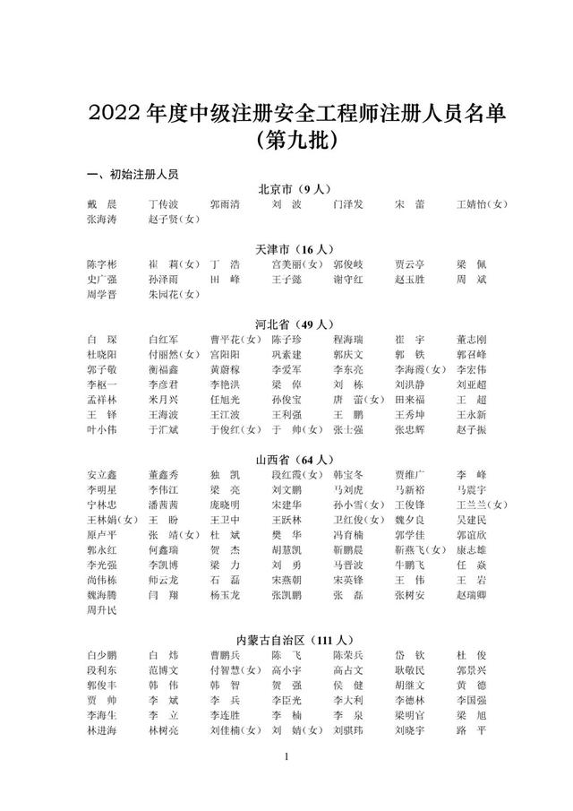 速戳！2022年第九、十批中級注安師注冊人員名單公布！（第五批注安師名單）
